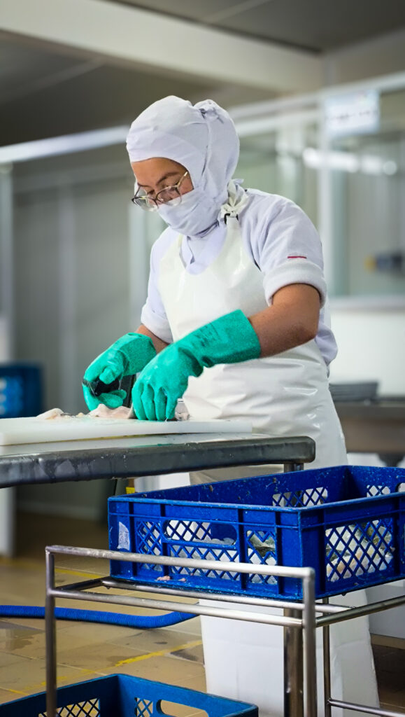 Personal experto en procesamiento de trucha arcoíris, comprometido con los más altos protocolos de higiene y seguridad alimentaria.